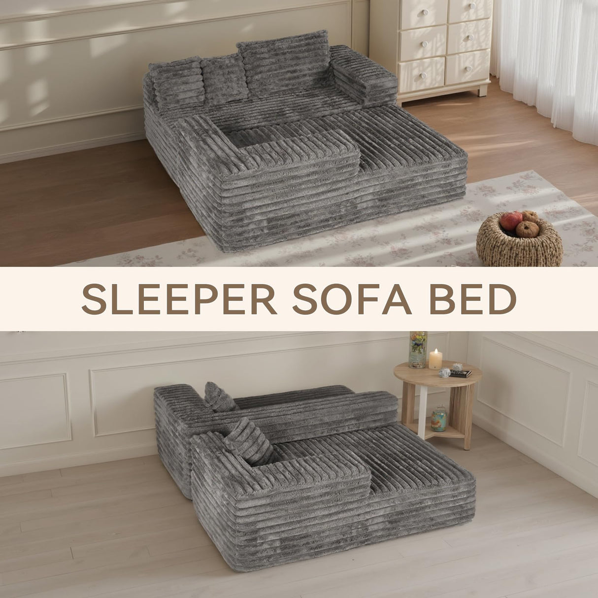 Grey Cloud Sectional Couch with L-Shape Chaise,Modern Modular Sofa with Deep Seat, Upholstered Couches with Left Facing Chaise for Living Room Bedroom, No Assembly Required, Plush Corduroy SIMTONAL