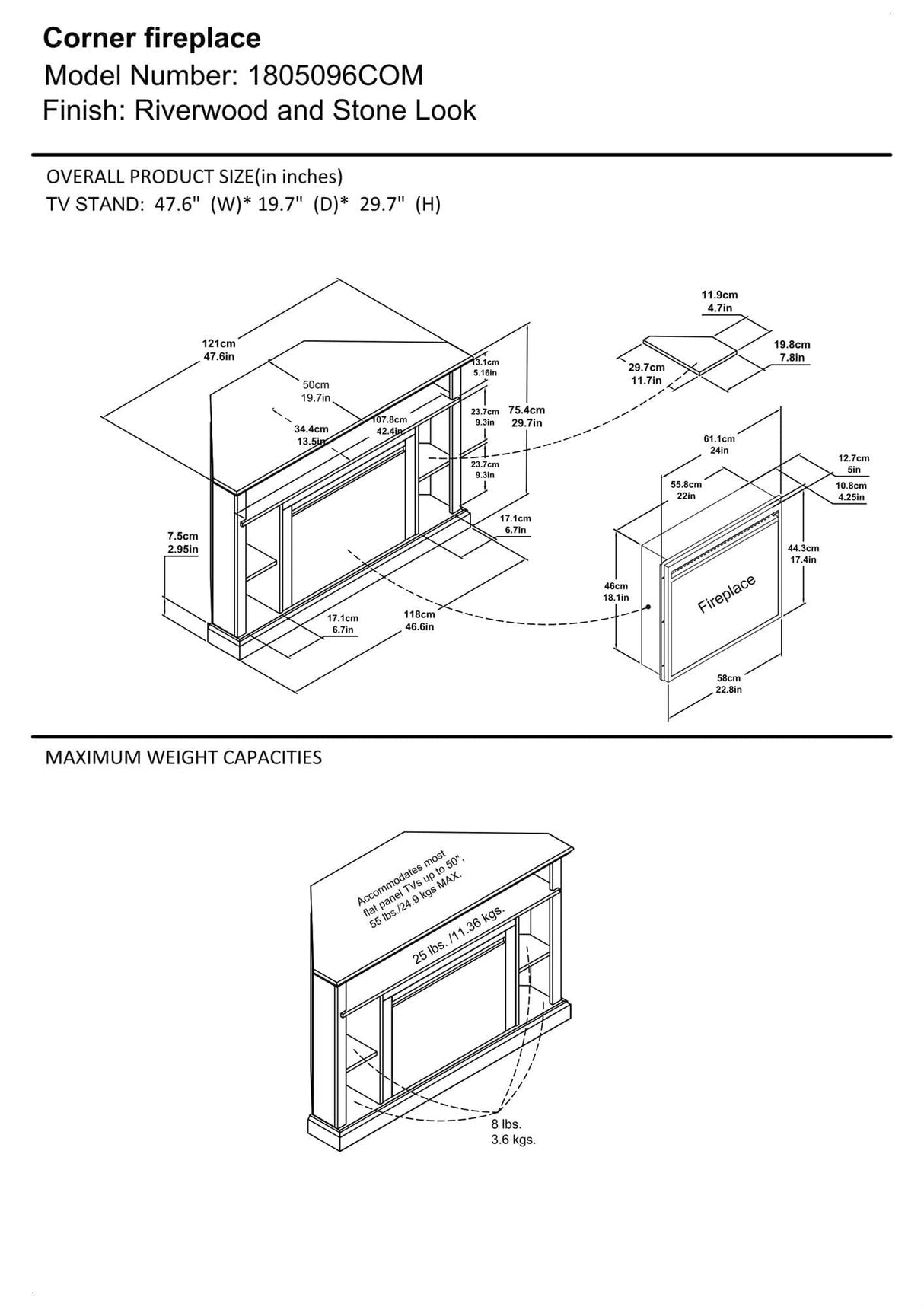 Ameriwood Home Overland Fireplace TV Stand for TVs up to 50 Inch, Replaceable Electric Fireplace Insert Heater, Remote Control, Timer, Realistic Log and Flame Effect, Espresso Ameriwood Home