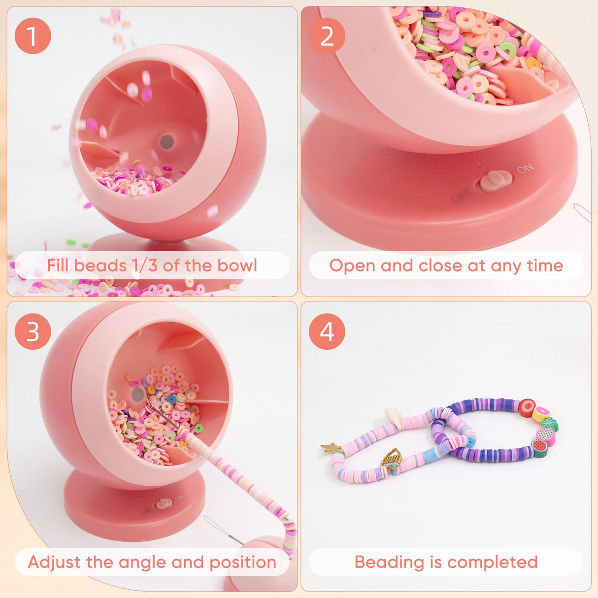 Aenebe Bead Spinner for Jewelry Making, 4500 PCS Clay Beads for Necklaces and Bracelets, Bracelet Spinner with 2 PCS Needles, DIY Arts and Crafts Birthday Gifts (Pink) Aenebe