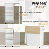 IRONCK Kitchen Island Table with Storage, Rolling Kitchen Cart with Power Outlet, Storage Cabinets on Wheels with Drop Leaf, Portable for Dining Room, White IRONCK