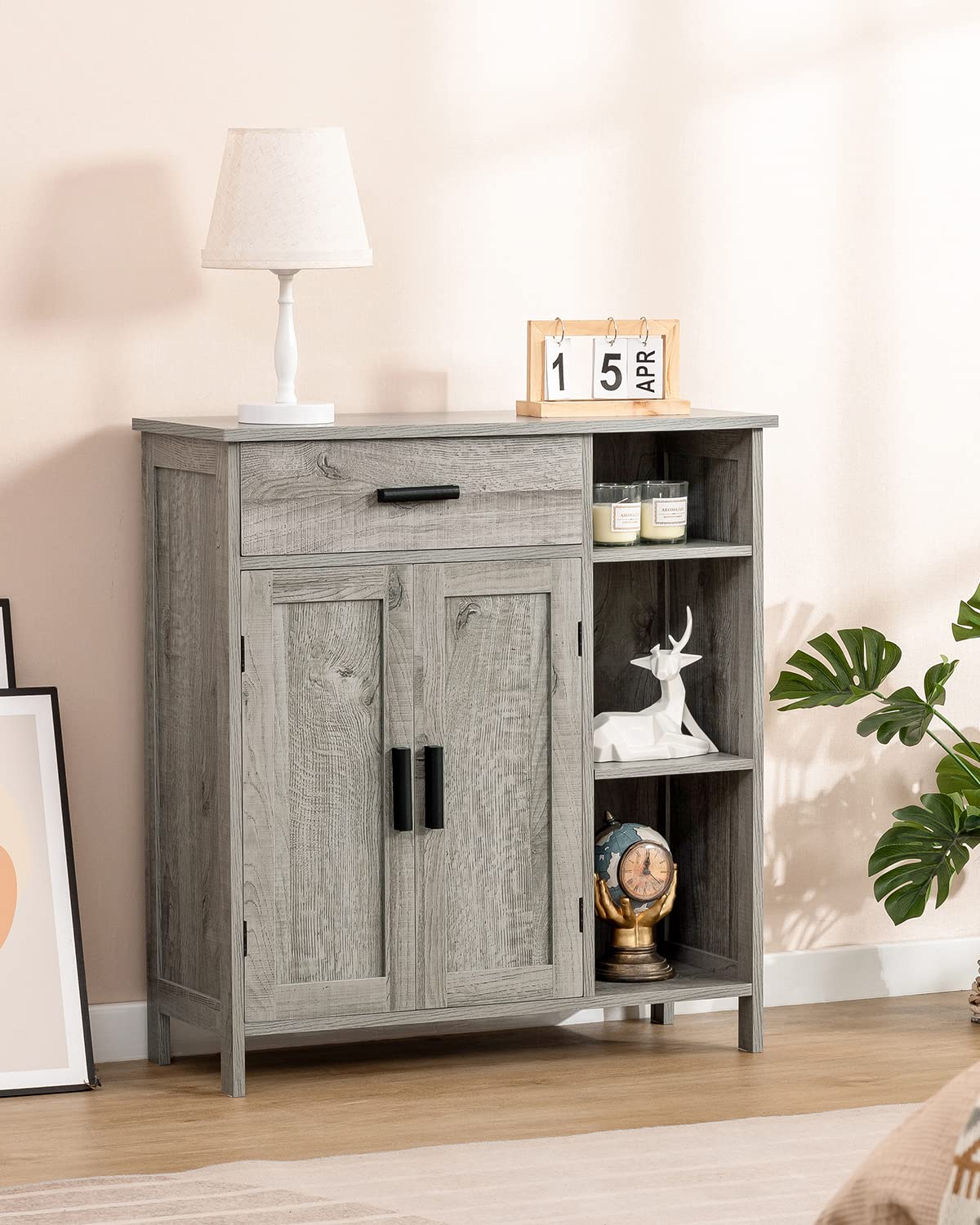WEENFON Storage Cabinet, Bathroom Cabinet with Drawer, Coffee Bar Cabinets with Doors and Shelves, Freestanding Cupboard for Living Room, Grey UNSNG086CV1 WEENFON