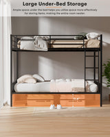 Feetice Queen Over Queen Bunk Bed, Heavy Duty Metal Bunk Bed with PVC Anti-Slip Ladder & Full-Length Guardrails, Noise-Free Bunk Bed Frame for Adults, Teens, Black Feetice