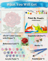 TOCARE Framed Paint by Numbers Kit for Adults Beginner & Kids Ages 8-12,Red Rose Paint by Number Framed, Simple Oil Paint by Number Kits on Canvas Framed Flowers (10x10 Inch, Without Easel) TOCARE