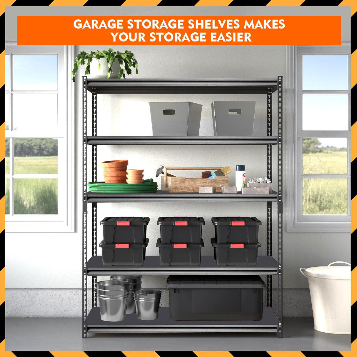 ChicJia 72” Garage Shelving, Garage Storage Rack 2050LBS Heavy Duty Shelving, Garage Shelving, Shelving Metal Unit, Adjustable 5-Tier Basement Storage Shelf, 39.4 ‘W * 15.7 ’D (Black) ChicJia