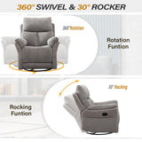 ANJ Swivel Rocker Recliner Nursery Chair, Manual Glider Rocking Recliner Chairs for Adults, Small Recliners for Small Space, 360° Swivel Lazy Boy Recliner Chairs for Living Room, rv, Silver Grey ANJ