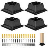 4x4 Post Base 4Pcs-Inner Size 3.5x3.5-Heavy Duty Metal Post Brackets-Deck Post Anchors-Solid Steel-Powder Coated-Wood Post Holder for Porch Handrail Railing Pergola Fence Pavilion-Support Deck Base Vlaeng