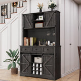 Kitchen Pantry Cabinet with Storage, 72'' Buffet Cabinet with Sliding Barn Doors, Farmhouse Coffee Bar Cabinet with 3 Drawers, Kitchen Pantry with Storage & Wine Rack for Dining Room, Dark Rustic Oak 4 EVER WINNER