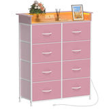 Welfuturer Pink Dresser for Bedroom with Charing Station Dressers with LED Lights Tall Dresser with 8 Drawers Storage Tower for Closet Living Room Hallway Entryway Sturdy Steel Frame Wood Top Welfuturer