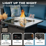 Peacabo 8 Piece Outdoor Patio Furniture Set with Fire Pit Table, Wicker Sectional Sofa Set with Thick Cushions, Perfect for Garden Lawn Pool or Backyard, (Brown/Peacock Blue) Peacabo