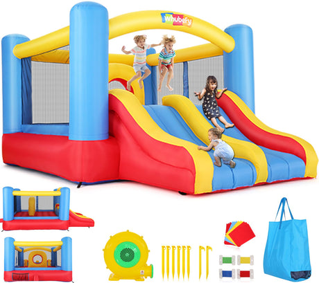 Whubefy Bounce House, Inflatable Bounce House for Kids 3-6 Big Kids 8-12, Indoor/Outdoor Double Slide Obstacle Bouncer with Blower, 12 x 9FT Jumping Castle with Center Hoop for Family Backyard Wesoky