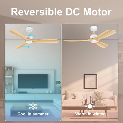 Hoenofly 52” Wood Smart Ceiling Fans with Lights Remote,Quiet DC Motor,Outdoor Indoor Ceiling Fan,Voice Control via WIFI Alexa App,Dimmable,Modern Light Wood Ceiling Fan for Bedroom Patio Por - WoodArtSupply