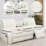 Caberryne Leather Recliner Sofa Set,Leather Living Room Furniture Set with Storage Console/Cup Holders,Reclining Sofa Set for House/Home Theater(Sofa&Loveseat 2 Pieces，White) Caberryne