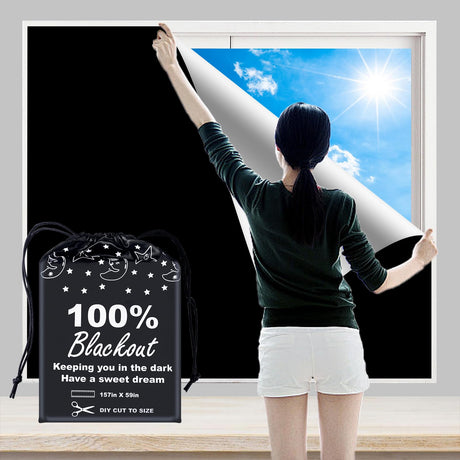 BoxElfos 100% Blackout Blind Curtains Window Cover [157" x 59" XXL] [DIY Cut to Any Size or Shape] [Hook & Loop Tabs][ Portable Bags for Travel] [Light & UV Blocking ] for House,Nursery,Apartment BoxElfos