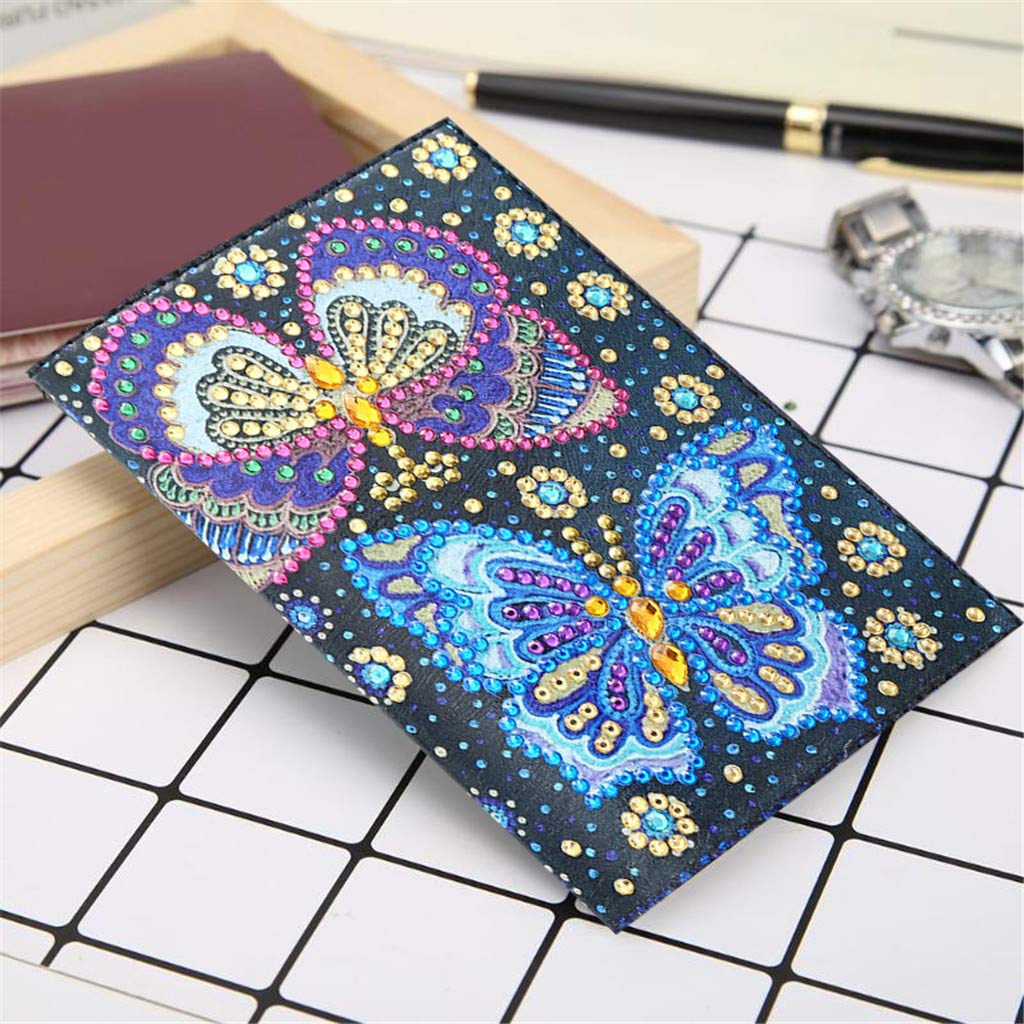 2 Pieces Diamond Painting Leather Passport Holder, DIY Special Shaped Crystal Painting Travel Passport Protective Cover for Boarding Pass, ID Card, Driver's License-20X14CM (AA083-AA221) Vocttaiy