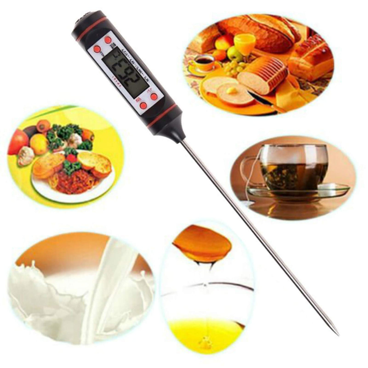 Cooking Thermometer, Kitchen Electronic Digital Thermometer Food Probe for Meat Water Milk - Black Gaweb