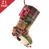 ETERAMUS 21 inch Plaid Christmas Stockings Deer, Bear, Animal One Piece, Felt Large Plush 3D Reindeer Snowman Design Hanging Stocking for Girls Boys Xmas Tree Mantel Party Decor (Green) ETERAMUS