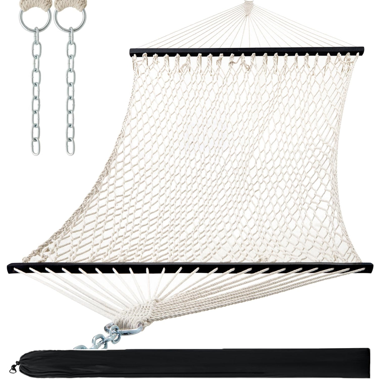 PNAEUT Double Hammocks for Outside, 13ft Traditional Rope Hammock for 2 Person with Hardwood Spreader Bar and Carrying Bag, 475 lbs Capacity (Beige) PNAEUT