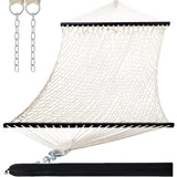 PNAEUT Double Hammocks for Outside, 13ft Traditional Rope Hammock for 2 Person with Hardwood Spreader Bar and Carrying Bag, 475 lbs Capacity (Beige) PNAEUT