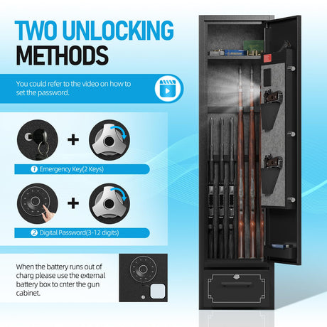 SAPITAL 6 Gun Safe,Gun Safe for Rifles and Pistols,Gun Cabinet for Rifles and Shotguns with Drawer,Electronic Rifle Safe,Gun Safes & Cabinets with LED Light, Removable Shelf and Gun Rack (6-gun safe) SAPITAL