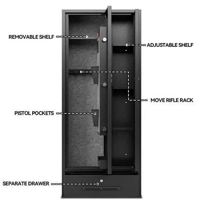 Xyvaly 5 Gun Safe, Gun Cabinet with Drawer, Gun Safe for Rifles and Pistols, Quick Access Rifle Safe, Guns safes and Metal Storage Cabinet, Gun Safes & Cabinets, Guns Safes with 2 Pistol Pouches