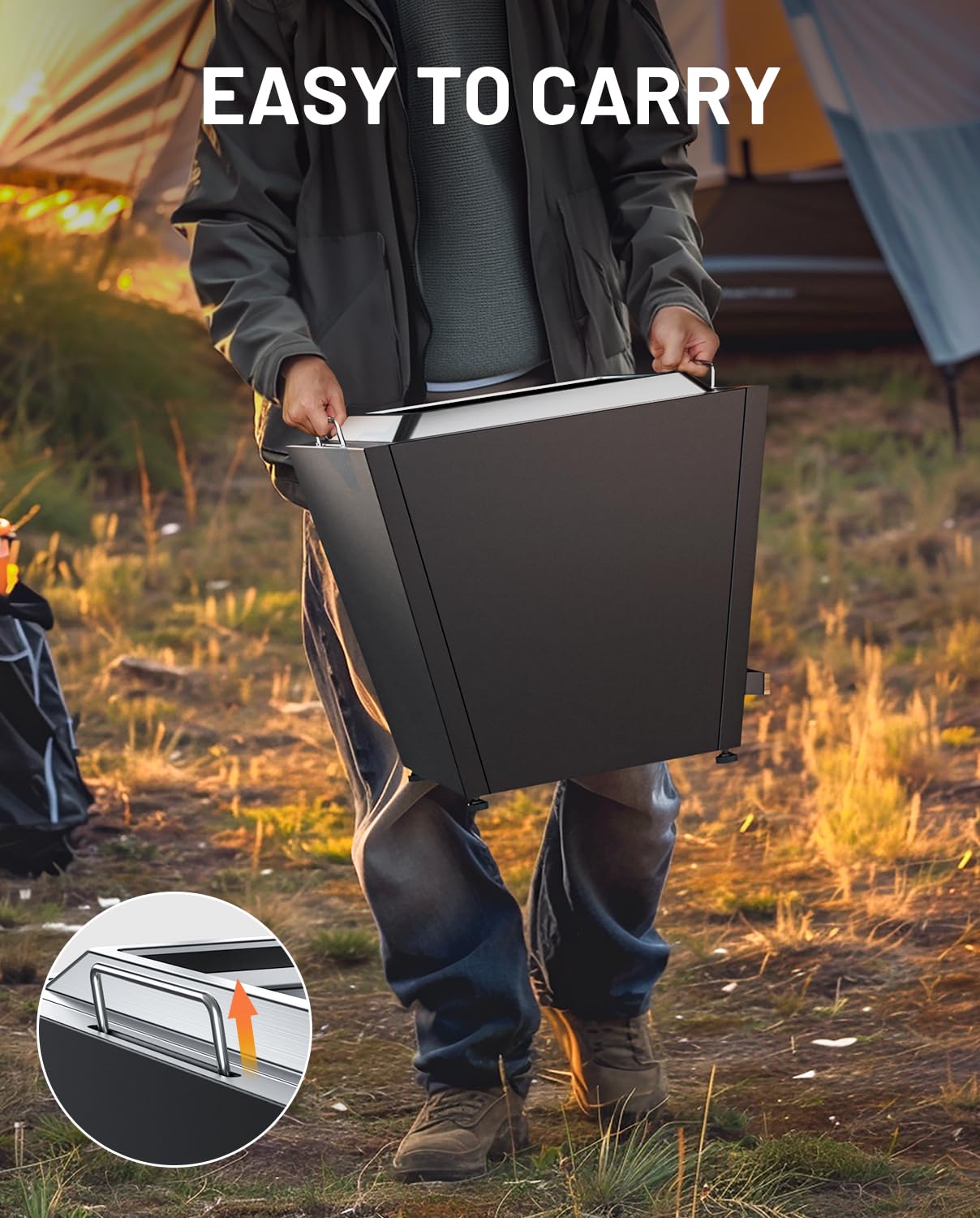 LEGACY HEATING Cyberpit One 20 inch Smokeless Fire Pit, w/Pull-Out Ash Pan, Portable Outdoor Firepits, Carry Handle for Backyard Patio Camping Bonfire, Stainless Steel, Black LEGACY HEATING