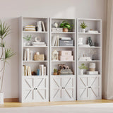 MXV 6 Tier 71" Tall Wooden Bookshelf&Bookcase with Doors, Storage Shelves Organizer, Floor Standing Modern Display Cabinet Shelves, Home Decor Furniture for Home Office, Living Room, Bedroom, White MXV