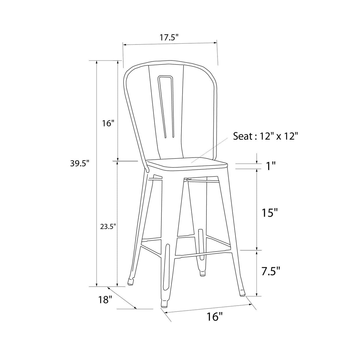 DHP Luxor Counter Stool with Wood Seat and Backrest, 24", Antique Gun Metal DHP