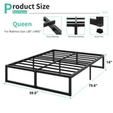 Lutown-Teen 14 Inch Queen Bed Frame Heavy Duty Steel Slat Support Metal Platform Bed Frame Queen Size No Box Spring Needed, Easy Assembly, Black Lutown-Teen