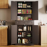 Gizoon 71'' Kitchen Pantry Storage Cabinet, Freestanding Cupboard with 4 Barn Doors and 4 Adjustable Shelves, Hutch Bar Cabinet with Large Drawer for Kitchen, Living Room, Dining Room (Dark Brown) Gizoon