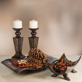 Creative Scents Schonwerk Pillar Candle Holder Set of 2- Crackled Mosaic Design- Functional Table Decorations- Centerpieces for Dining/Living Room- Best Wedding Gift (Brown) Creative Scents