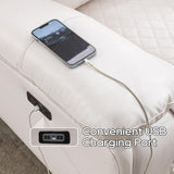 Power Recliner Sofa Set of 3 Piece with Bass Speakers for Living Room,Faux Leather Electric Zero Gravity 3 Seater Reclining Couch with Wireless Charger and Loveseat Theater Chair with LED Lights,White Comfort Stretch