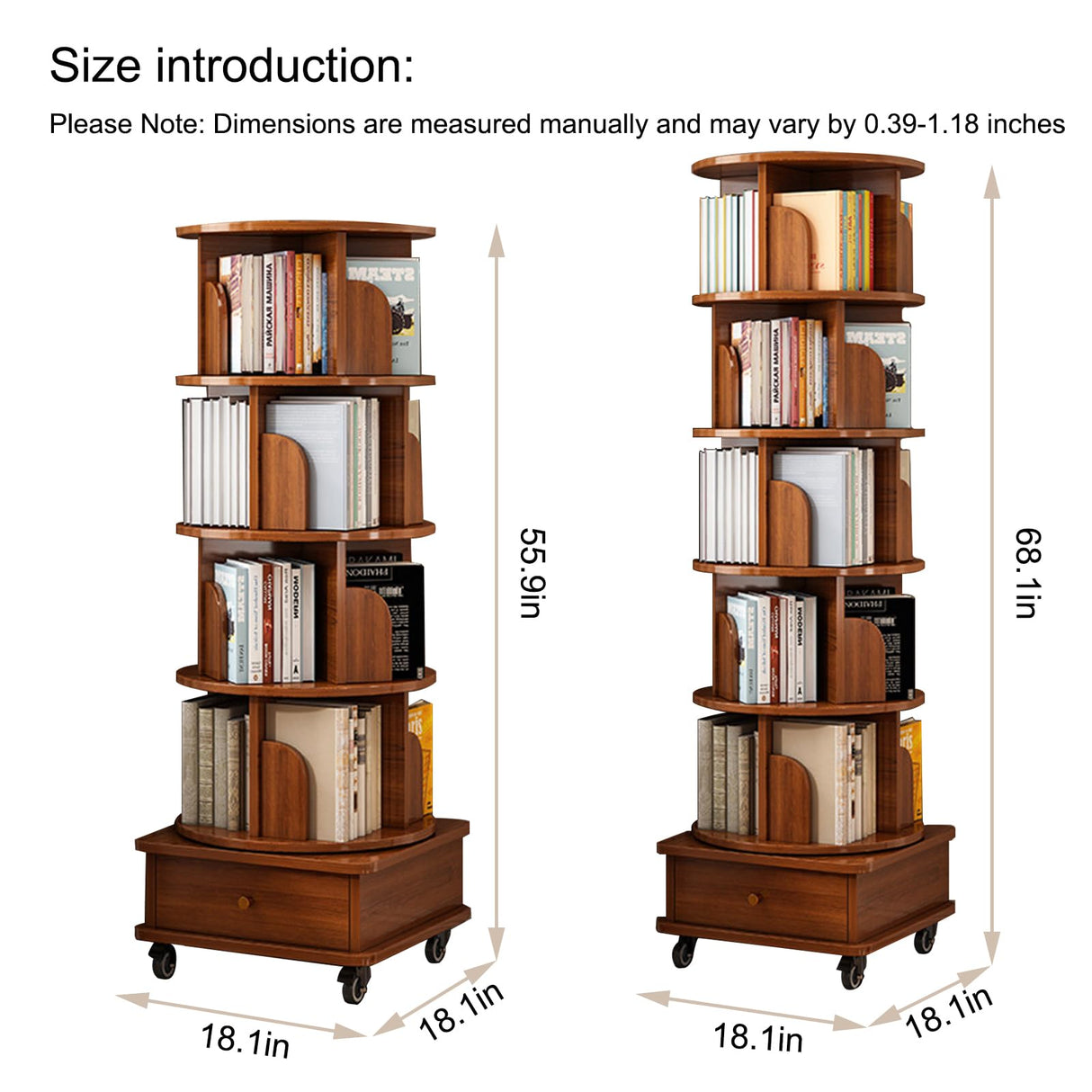 Elegant 360° Rotating Bookshelf with Storage - Compact Brown Design for Any Room LWQFHI