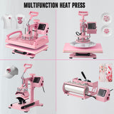 Leomru 5 in 1 Heat Press Machine 12x15 Inch, Heat Press Machine for T Shirts Hat Cap Mug Plate 360° Swing Away, Sublimation Heat Press Heat Transfer Machine W/ 30OZ Tumbler Press Pink Leomru