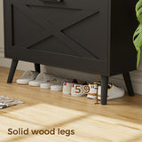 Homleke 32" W Farmhouse Shoe Storage Cabinet with 2 Flip Drawers and Barn Door Design, Adjustable Shelves, Modern Hidden Slim Narrow Shoe Rack Cabinet for Entryway, Foyer, Hallway, Living Room, Black Homleke