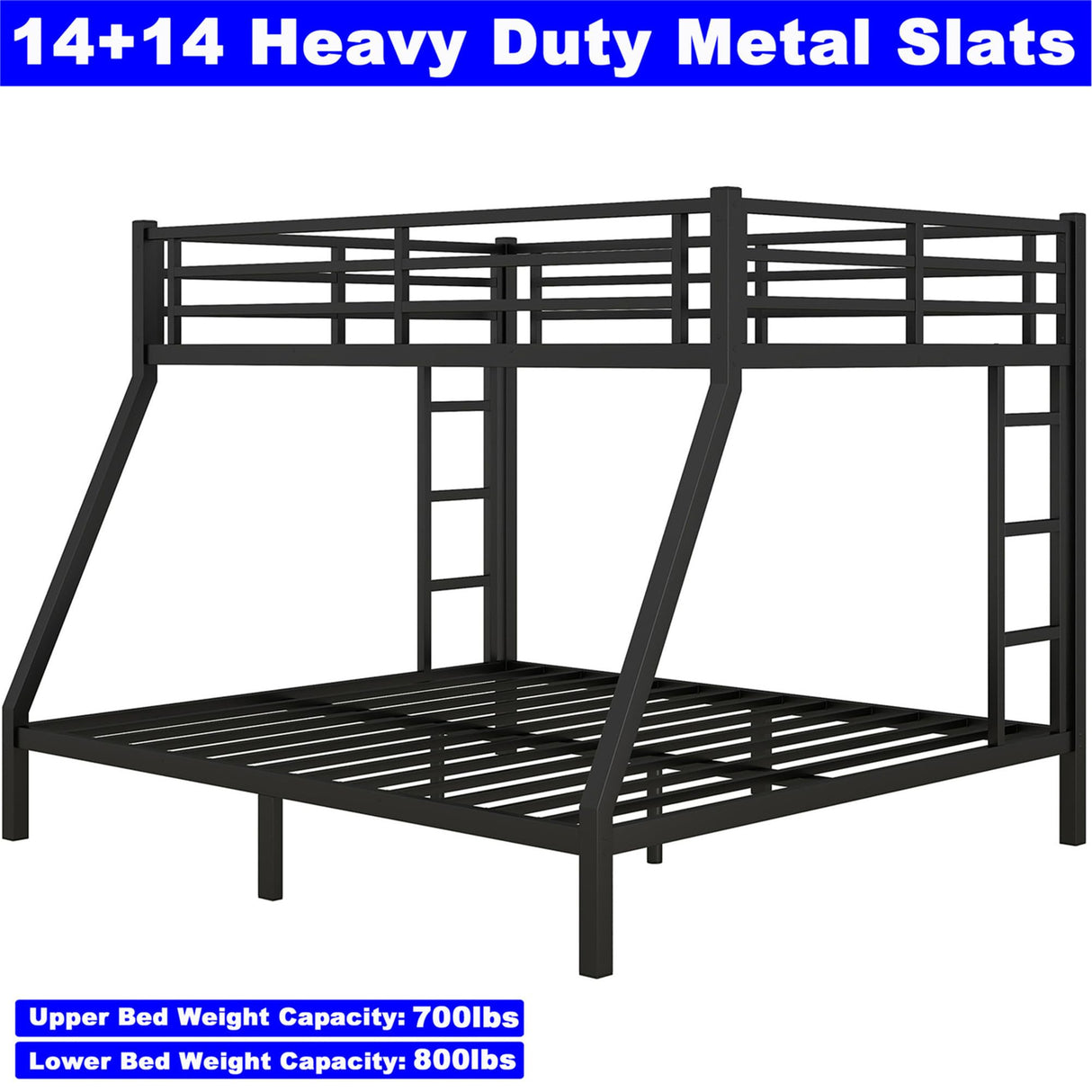 Kntyr Upgraded Version Thicken Metal Heavy Duty Queen Over King Bunk Bed, Best Modern Style Stronger BunkBed Frame King Size with Ladders for Adults, Easy Assembly (Queen Over King) Kntyr