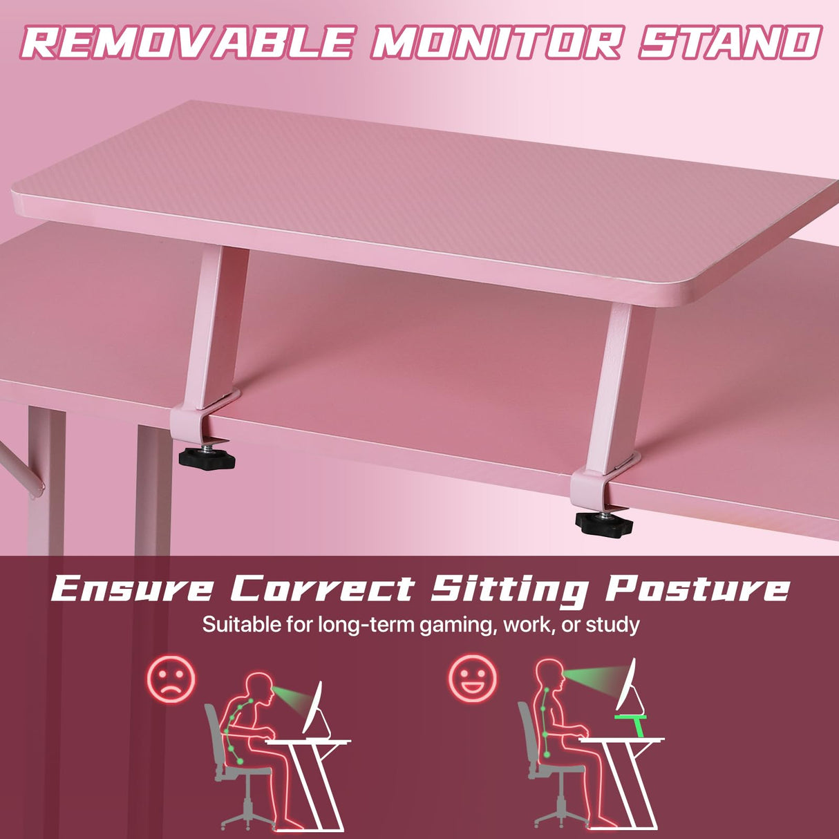 HKLGorg L Shaped Desk Gaming Desk, 50.4’’ Computer Desk, Gaming Table with Monitor Stand Corner Desk with MDF Board Surface, Home Office Desk for Girl Women Gift for Gaming Working Study, Pink HKLGorg