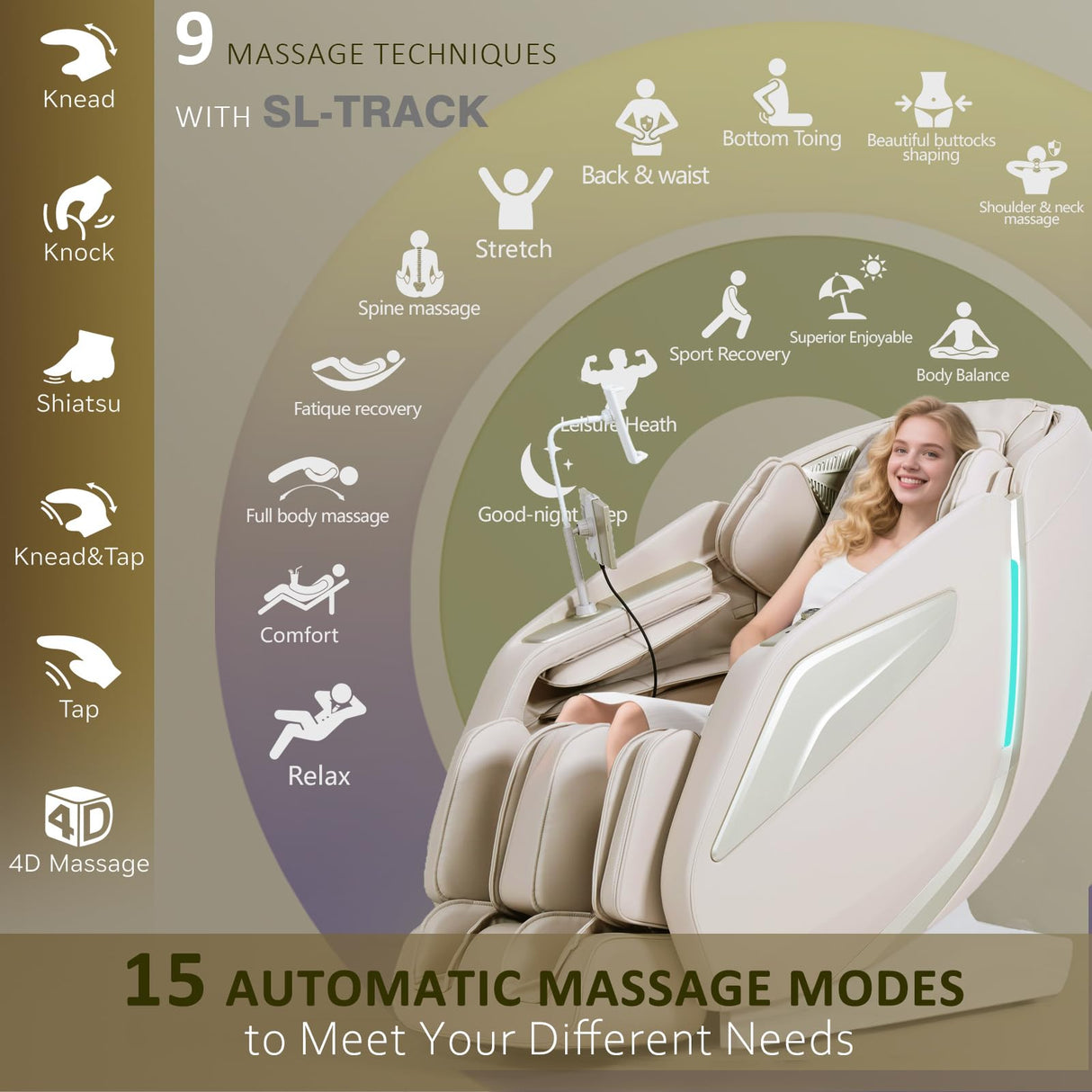 4D Full Body Zero Gravity Massage Chair with 55'' SL-Track & Body Scan - Shiatsu Massage Recliner with Heating & 40 Airbags - Voice Control, Foot Rollers, 15 Auto Modes & 9 Techniques (Beige) RlxwizRevi