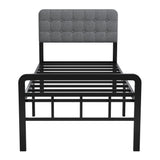 EMODA 16 Inch Twin Size Bed Frames with Upholstered Headboard and Metal Footboard, Heavy Duty Metal Slats Support Mattress Foundation, No Box Spring Needed, Easy Assembly EMODA