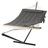 SUNCREAT Double Outdoor Hammock with Stand, Two Person Cotton Rope Hammock with Polyester Pad, Dark Gray SUNCREAT
