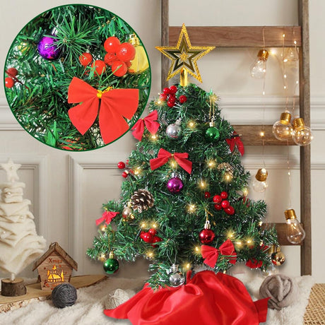 Juegoal 24 Inch Mini Christmas Tree Set, Table Top Artificial Christmas Trees with 50 LED Lights, Ornaments and Red Berries, Best DIY Christmas Decorations Juegoal