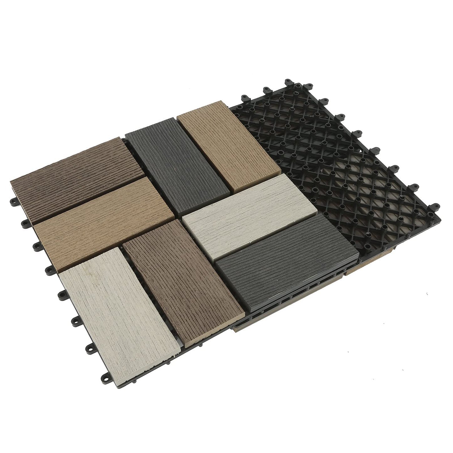 buimpome WPC Patio Deck Tiles,DIY Interlocking Decking Tiles, Floor Tile,Water Resistant Indoor Outdoor (9, Random Antique) - WoodArtSupply