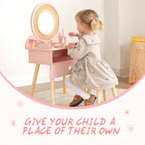OOOK Kids Vanity Table and Chair Set, Pink Girls Vanity with 11 Pcs Accessories, Enough for Real and Pretend Makeup, Toddler Vanity for 3 Year Old and Up as Ideal Gift OOOK