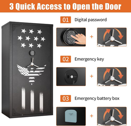 Large Rifle Safe, 30-40 Gun Safe for Rifle and Shotgun/Rifle Pistol Rack/Storage Pocket/Removable Shelf/Silent Mode/External Battery/LED/Key,180° Open Door Panel Organizer Unassembled Gun Safe TTSITG