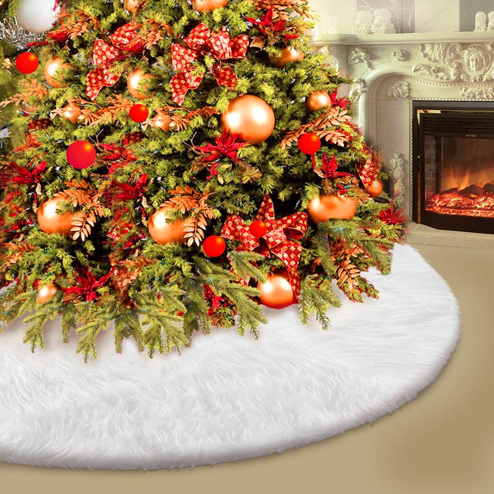 Konsait Plush Christmas Tree Skirt - Round Snow White Xmas Tree Mat Base Cover for Holiday Home Decorations,31Inch/78CM Konsait