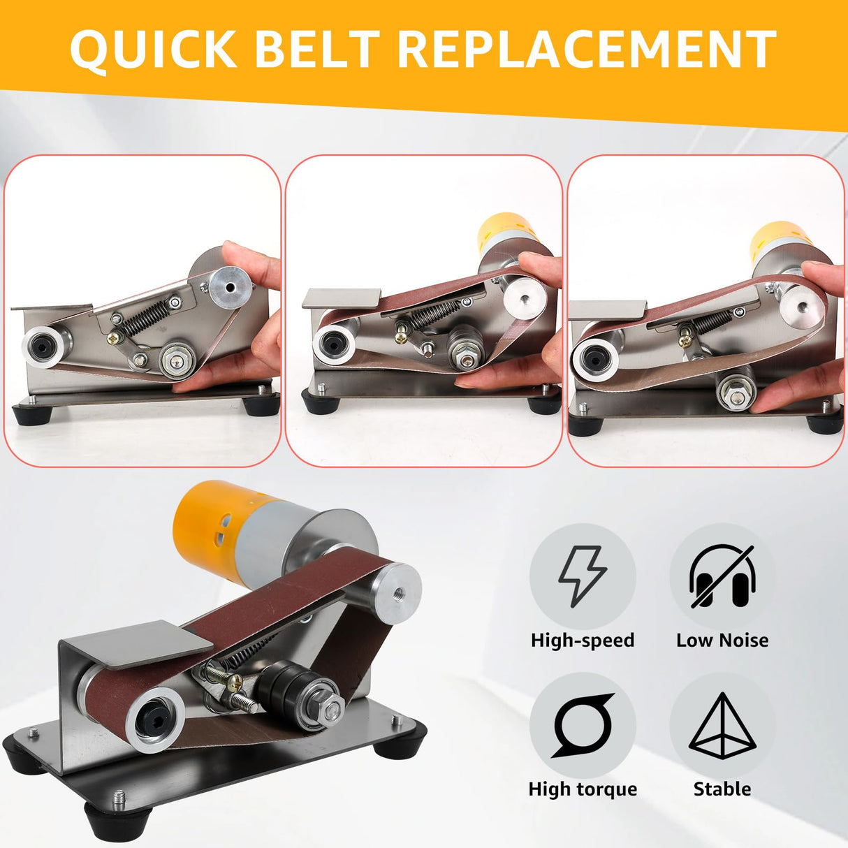 Mini Belt Sander Multifunctional Electric Belt Grinder 7 Adjustable Speed Low Noise 15° Cutter Sharpener Sander Tool Small Polishing Grinding Machine for Metal Jewelry Cutter US Fizocosisto