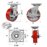 NINOSO 6'' Caster Wheels, Heavy Duty Casters with Polyurethane Wheel, Industrial Casters Set of 4 with Capacity 4800lbs, Widely Used in Workbench Tool Box Furniture (4 Pack Brakes) Ninoso