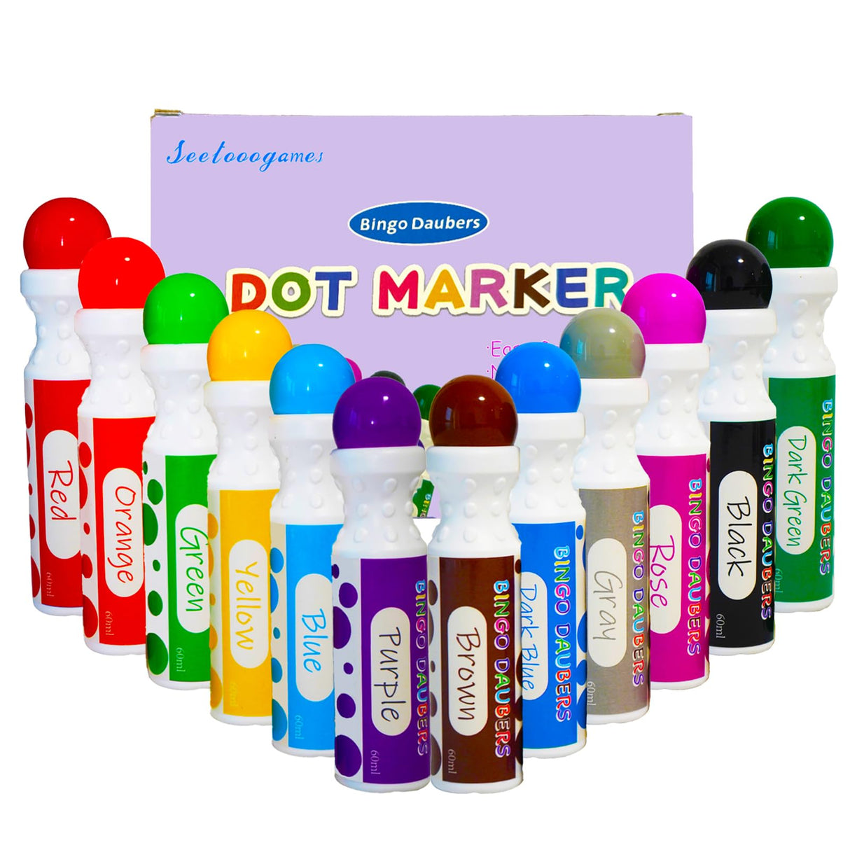 SEETOOOGAMES Bingo Daubers Dot Markers - Mixed Colors Set of 12 Pack - for Toddler Arts and Crafts SEETOOOGAMES