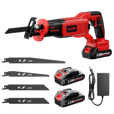 FULLYEA Reciprocating Saw Cordless, Brushless Reciprocating Saw 0-3500 SPM, Cordless Saw with 2 * 2.0Ah Battery & 4 Saw Blades, Battery Powered Reciprocating Saw for Wood/Metal/Plastic Cutting FULLYEA