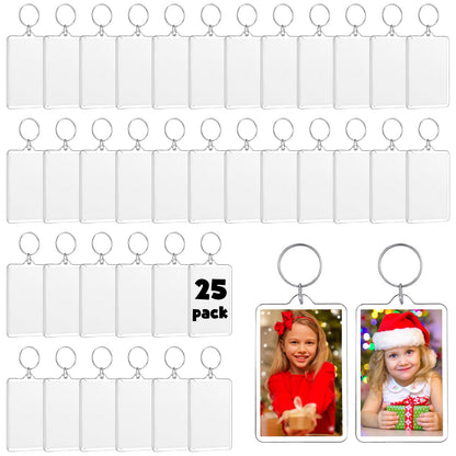 Wonderjune 25 Pcs Sublimation Keychain Blanks Acrylic Photo Insert Blank Keychain Fall Thanksgiving Christmas DIY Crafts Gifts