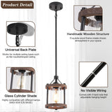 SGLfarmty Farmhouse Pendent Lights in Kitchen Island, Rustic Wood Pendant Light with Glass Shade, Bronze Entryway Pendant Lighting, Adjustable Glass Hanging Light Fixtures for Foyer, Sink, 1 Pack SGLfarmty